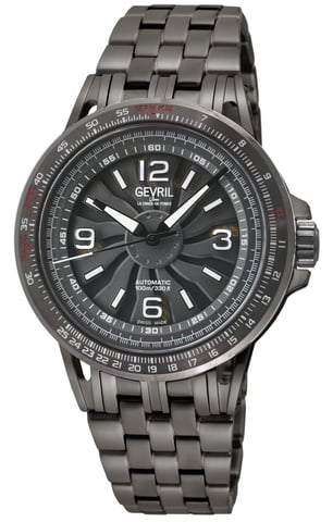 Gevril Men's Wind Master 316L Gun Metal Case , IPGUN Top Ring, Cool Gray Dial, IPGUN- 316L Stainless Steel Bracelet Watch.