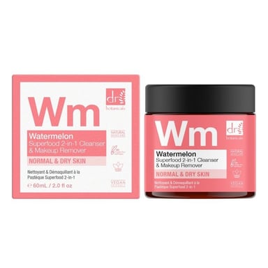 Dr. Botanicals Limpiador y desmaquillante 2 en 1 antiedad con extracto de sandía, 60 ml.