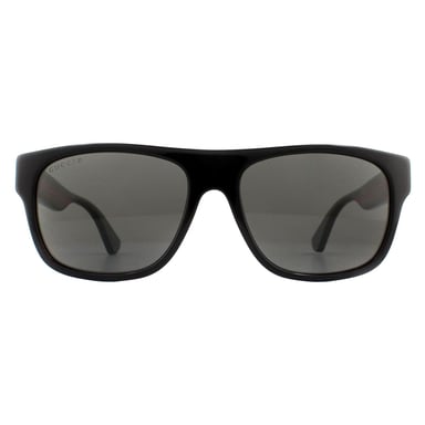 Gafas de sol polarizadas grises para hombre Gucci Rectangle negras con franjas verdes y rojas