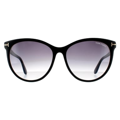 Gafas de sol redondas para mujer Tom Ford en negro brillante y gris humo degradado