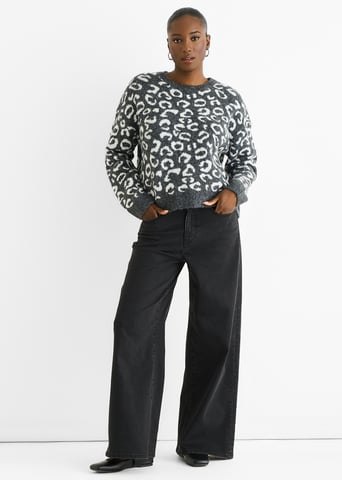 Jersey de punto holgado con estampado animal gris
