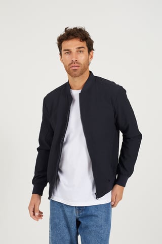 Navy Seersucker Bomber Jacket