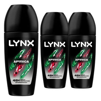 Lynx Africa Anti Perspirant Roll On 48 Hours Anti Sweat Protection 50ml, 3 Pack
