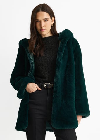 Chaqueta de piel sintética con capucha