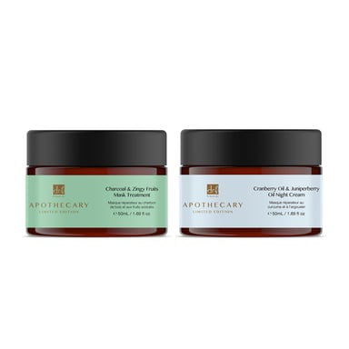 Dr. Botanicals Kit de tratamiento con crema de noche antiedad de aceite de enebro y mascarilla de carbón con frutas revitalizantes