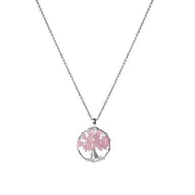 Collar Luxenter, budleia de aleación de metal y cuarzo rosa acabado baño rodio
