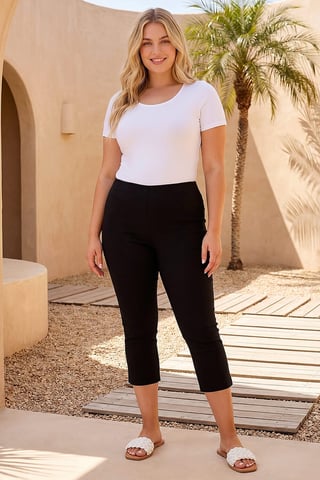 Curve Cropped Elastic Waist Stretch Trouser