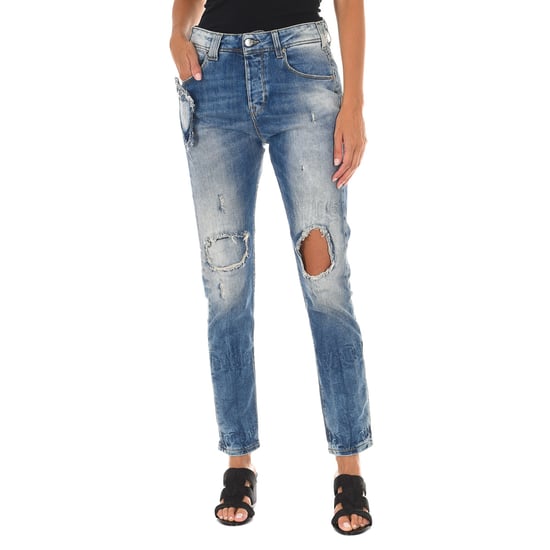 Women's long worn effect jeans 10DBF0667