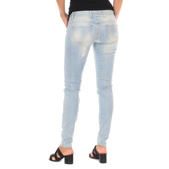 Long ripped effect denim pants with narrow hems 10DBF0115 woman