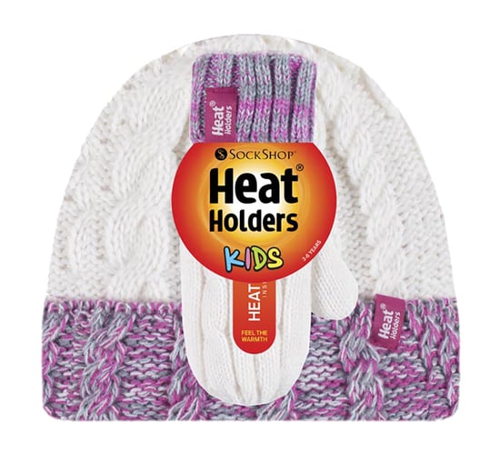 Heat Holders - Set de gorro y manoplas térmicas de invierno para niñas con forro polar de punto a rayas de colores - SC2P12 - Image 2