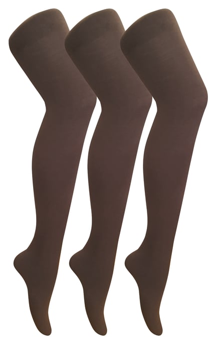 3 Pares Multipack Mallas Opacas 80 Denier Mujer | Sock Snob | Plain Block Colour Tights - Marrón - Image 1