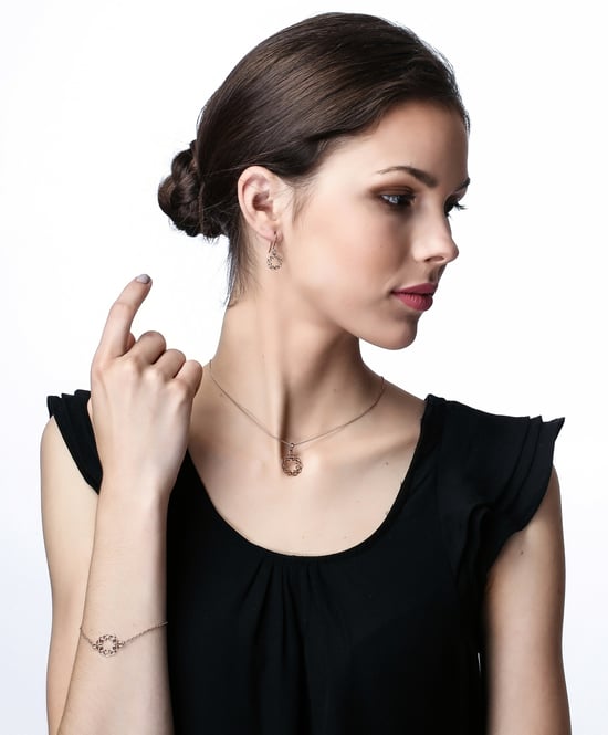 Orphelia 'Jasmine' Women's 925 Sterling Silver Set: Bracelet + Earrings + Necklace - Rose SET-7076/1 - Image 5