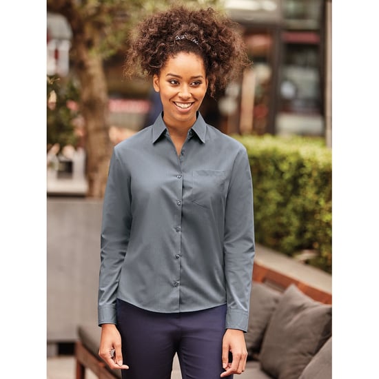 Russell Collection Ladies/Womens Long Sleeve Shirt (Convoy Grey) - Image 4