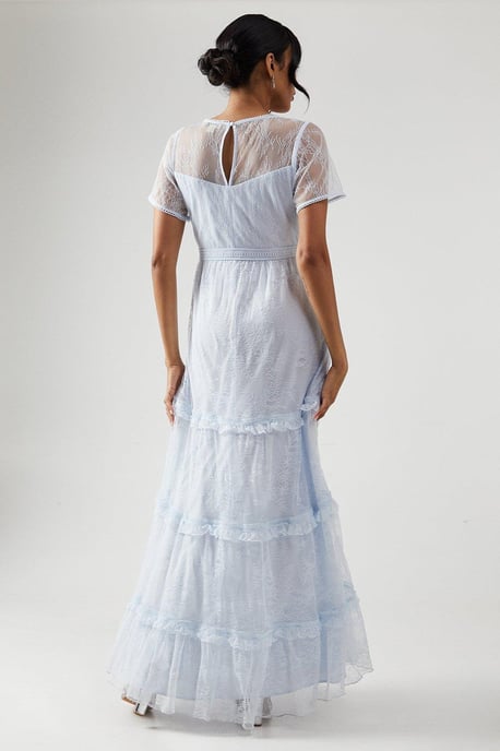 Delicate Lace Trim Insert Tiered Maxi Bridesmaids Dress - Image 3