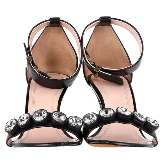 Celine Crystal Embellished Ankle Strap Sandal Heels in Black Leather - Image 2
