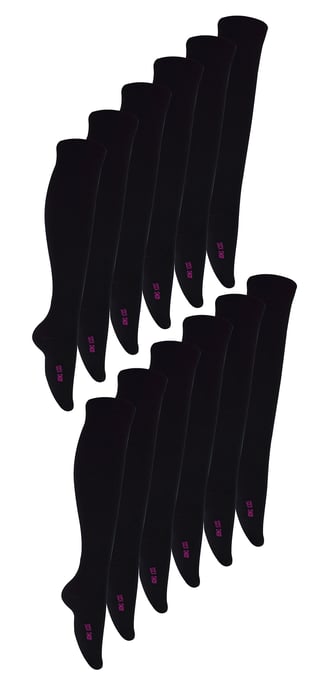 Paquete múltiple de 12 pares de calcetines de bambú hasta la rodilla para niños | Snob de calcetines | Calcetines escolares largos multicolores suaves y transpirables - Negro - Image 1