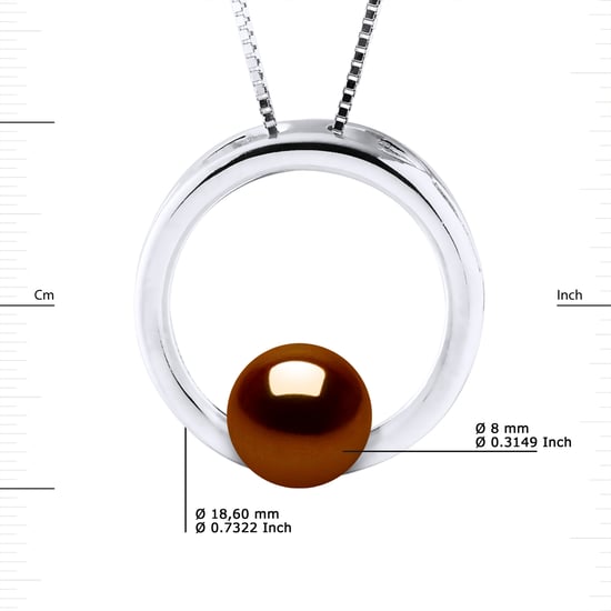CIRCLE Necklace Freshwater Pearl Round 8-9mm Chocolate 925