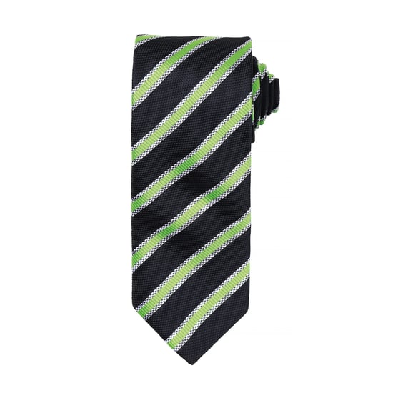 Premier Mens Waffle Stripe Formal Business Tie (Black/Lime) - Image 1