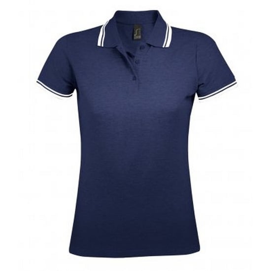SOLS Womens/Ladies Pasadena Tipped Short Sleeve Pique Polo Shirt (French Navy/White)