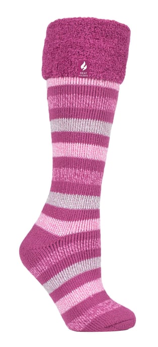 Heat Holders - Mujeres / Damas Calcetines de rayas extra largos para botas de agua | Calcetines térmicos con puño - Raya rosa - Image 1