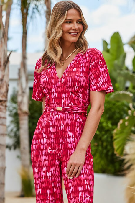 Pink Angel Sleeve Belt Detail Wide Leg Jumpsuit