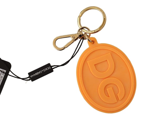 Dolce & Gabbana Orange Rubber DG Logo Gold Brass Metal Men's Keychain