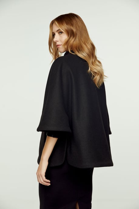 Black Faux Mouflon Cape with Buttons