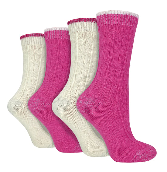 Pack de 4 calcetines de mujer de punto por cable | Wildfeet | Lurex Glitter Socks for Women - Cream/Pink - Image 1