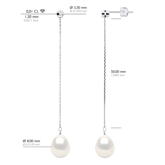 Earrings Prestige -Diamonds 0,02 Cts - Quality HSI - White Gold - Real Cultured Freshwater Pearls Pear 9-10 mm - Image 2