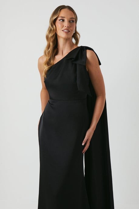 Bow And Drape Detail One Shoulder Satin Bridesmaids Dress - Image 2
