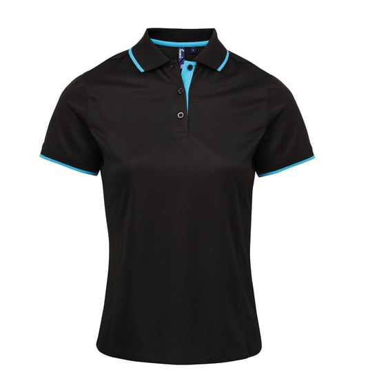 Premier Womens/Ladies Contrast Coolchecker Polo Shirt (Black/Turquoise) - Image 1