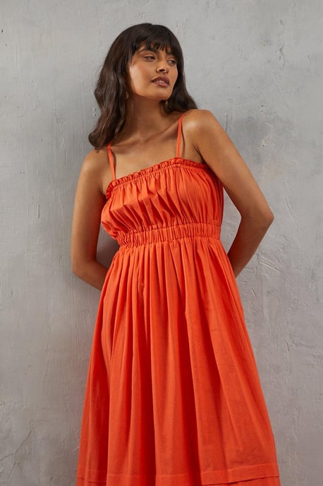 Linen Shirred Body Hem Detailed Maxi Dress