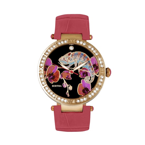 Bertha Camilla Mother-Of-Pearl Leather-Band Watch