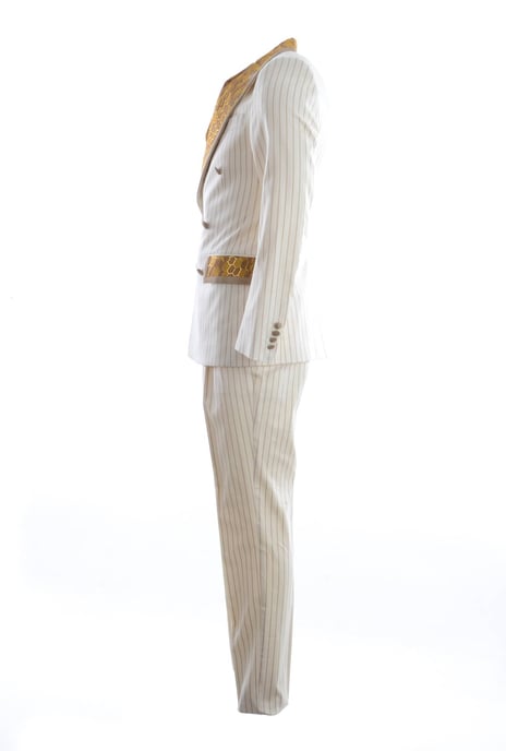 Traje a rayas con solapa y bolsillos en dorado para hombre de Dolce & Gabbana - Image 3