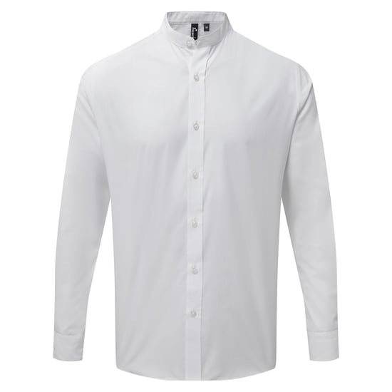 Premier Mens Grandad Collar Long-Sleeved Shirt (White) - Image 1