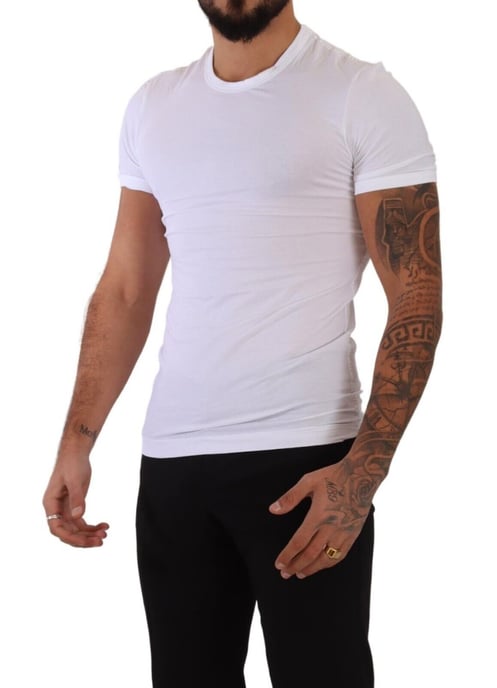 Camiseta de algodón elástica blanca de cuello redondo para hombre de Dolce & Gabbana - Image 5