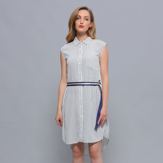 Minimalist Stripes Print Sleeveless Shirt Dress