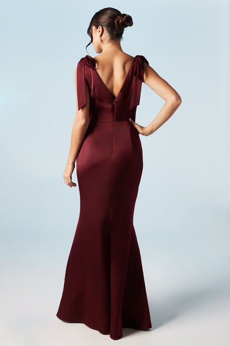 Satin Back Crepe Tie Shoulder Bridesmaids Dress