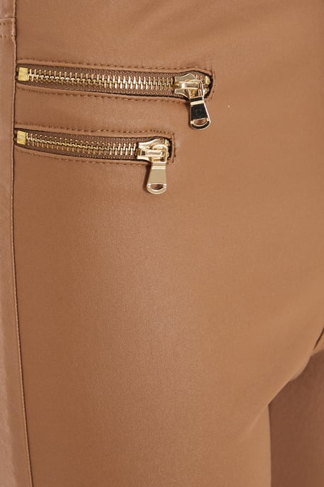 Cream Faux Leather Zip Skinny Trousers