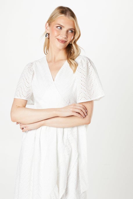 Broderie Frill Wrap Dress