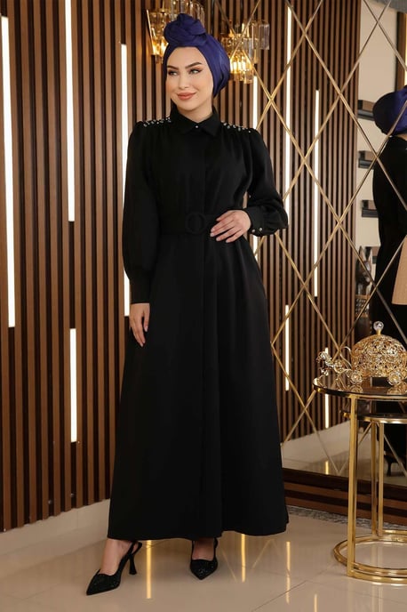 Stone Detail Belted Dress