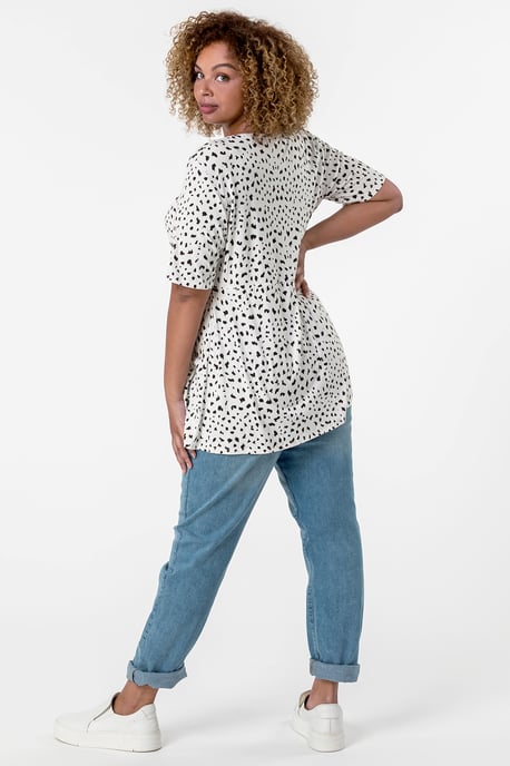 Curve Spot Print Gathered Top