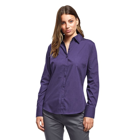Premier Womens/Ladies Poplin Long-Sleeved Blouse (Purple) - Image 3