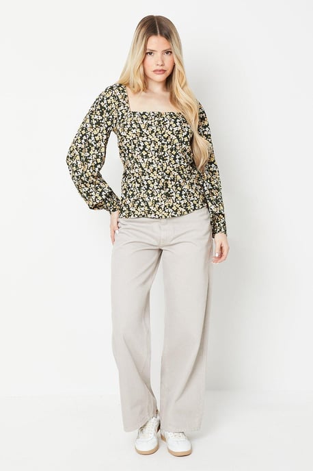 Ditsy Button Long Sleeve Blouse