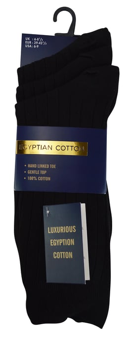 100% Algodón Egipcio Calcetines para Hombre | 6 Pares | Calcetines de canalé sin costuras Negro Avaliable en 3 Tamaños - Negro - Image 2