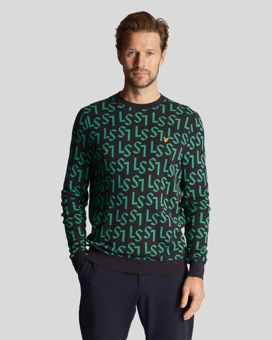 Lyle & Scott Men's Golf Monogram Knitted Crew Neck Jumper in Navy - Image 1