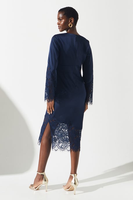 Lace Panelled Satin Wrap Dress