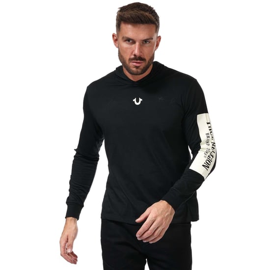Men's True Religion Hooded Long Sleeve Logo T-Shirt in Black