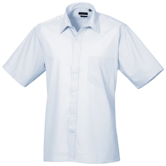 Premier Mens Short Sleeve Formal Poplin Plain Work Shirt (Light Blue) - Image 1