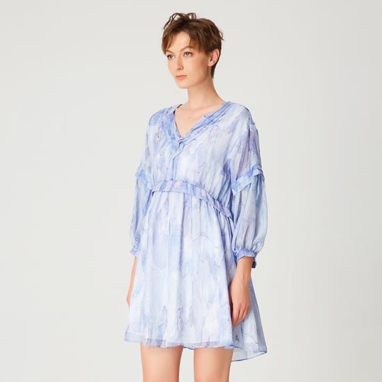 Short trapeze chiffon dress with abstract print - Image 3